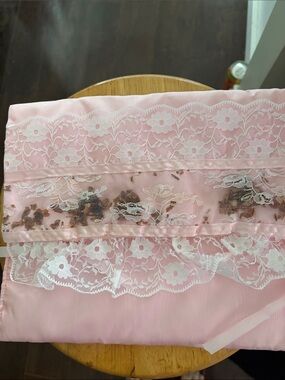 Pink Lace Trim Floral Accent Fabric Keepsake Pillow